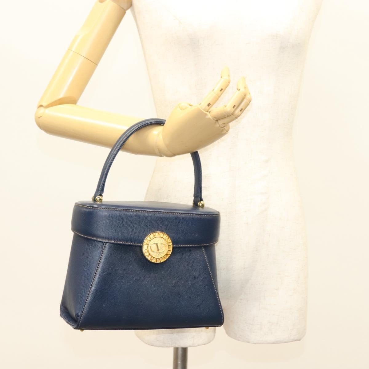 Valentino Garavani Vintage Handbag Leather Navy Leather Handbag (Pre-Owned)