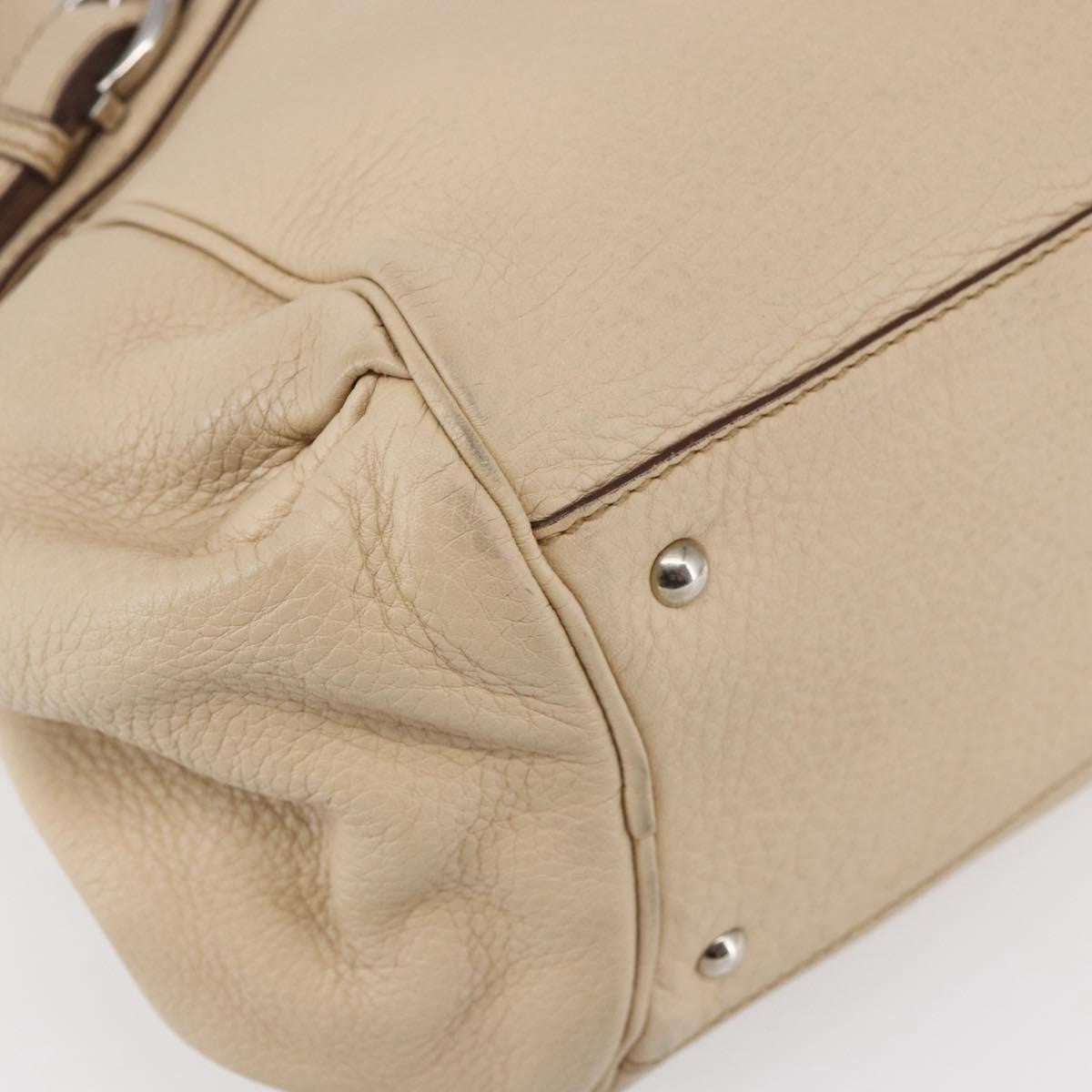 Salvatore Ferragamo Gancini Handbag Leather Beige Leather Shoulder Bag Bag (Pre-Owned)
