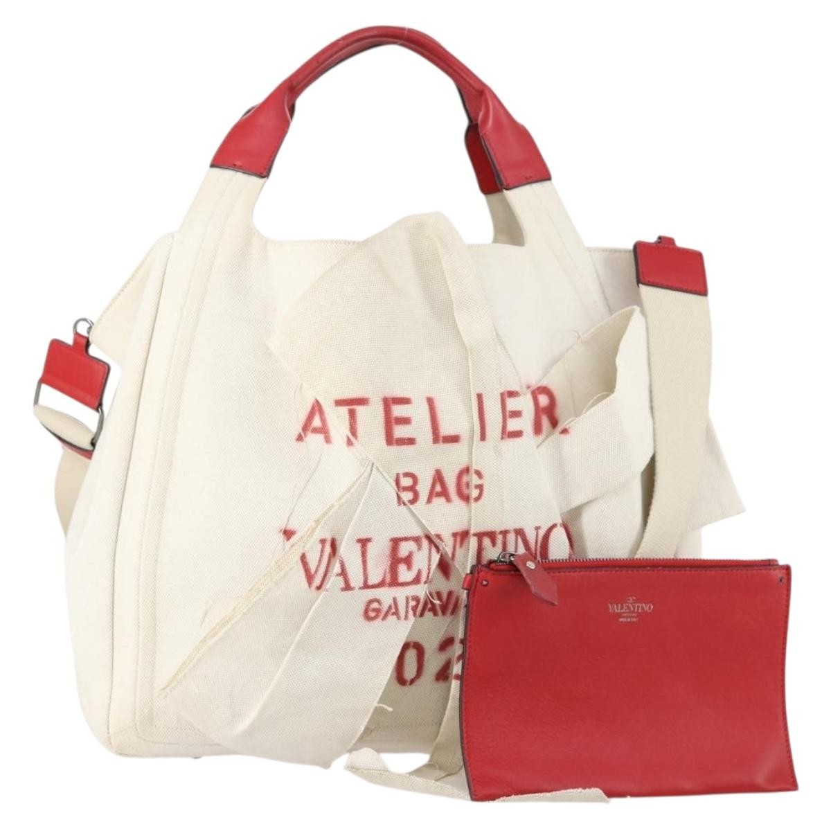 Valentino Garavani Atelier 02 Tote Canvas White Canvas Tote Bag Bag (Pre-Owned)
