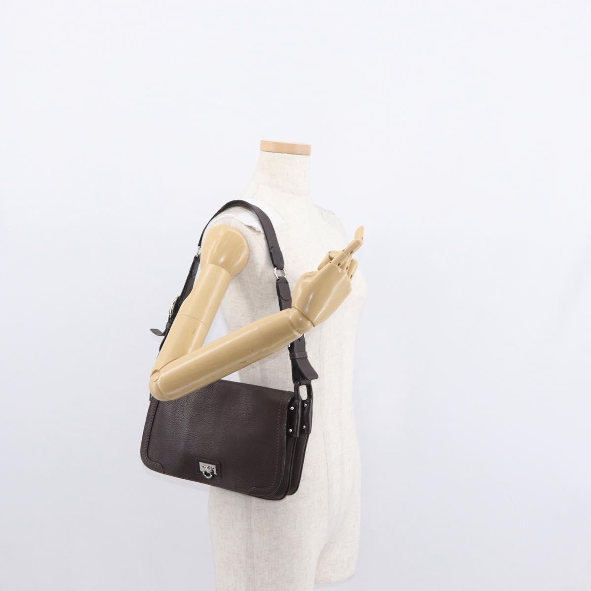 Salvatore Ferragamo Gancini Shoulder Bag Leather Brown Leather Shoulder Bag Bag (Pre-Owned)