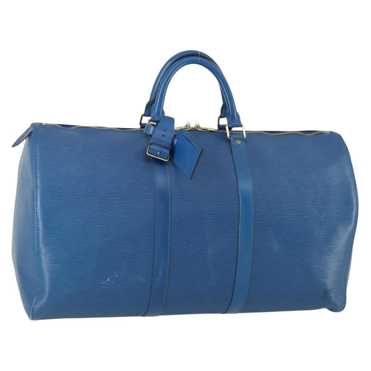 Louis Vuitton Keepall Bag Epi Leather Blue Leather Travel Bag Bag (Pre-Owned)