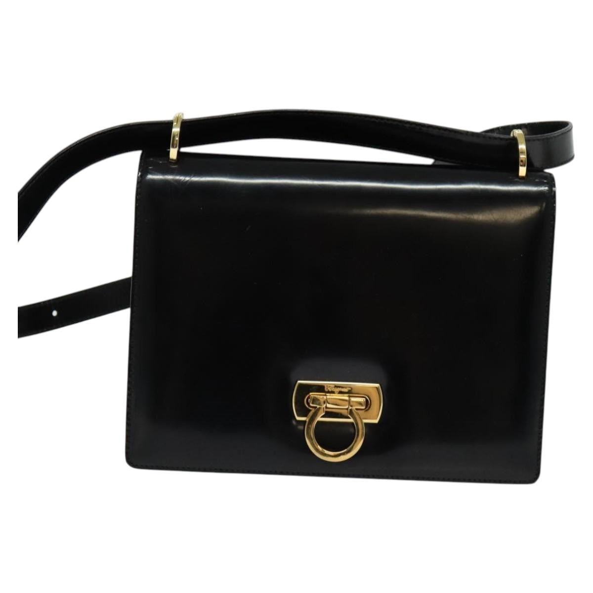 Salvatore Ferragamo Gancini Shoulder Bag Patent Leather Black Patent_Leather Shoulder Bag Bag (Pre-Owned)