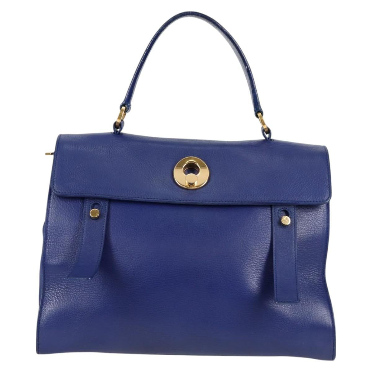 Saint Laurent Muse Two Bag Leather With Canvas Blue Leather Shoulder Bag Bag (Pre-Owned)