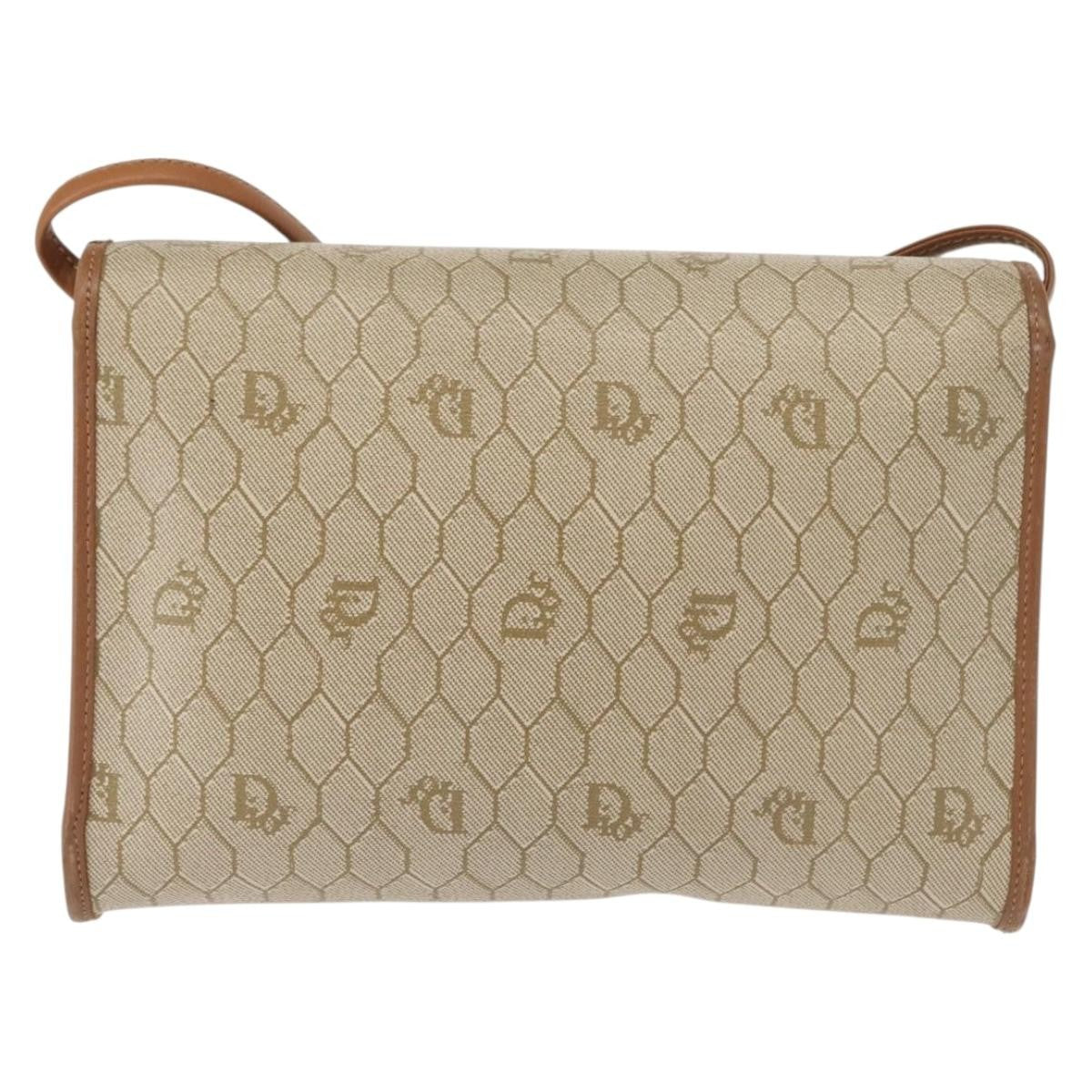 Christian Dior Vintage Honeycomb Flap Crossbody Bag Canvas And Leather Beige Canvas Shoulder Bag Bag (Pre-Owned)