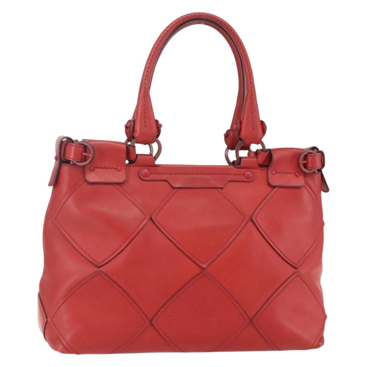 Salvatore Ferragamo Gancini Handbag Leather Red Leather Handbag (Pre-Owned)