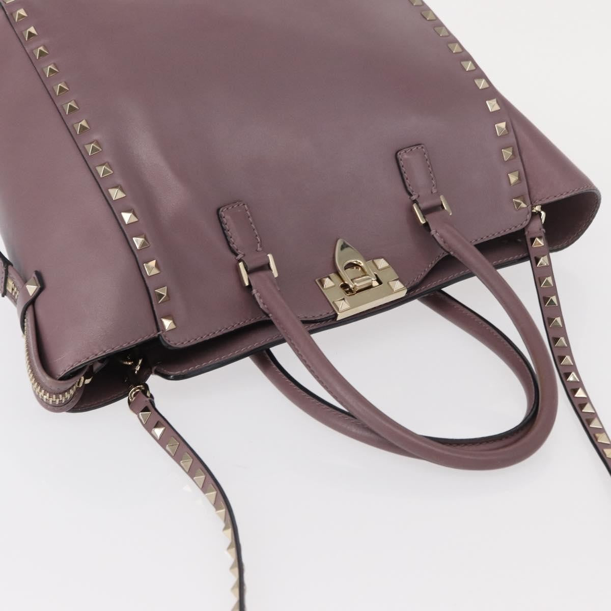 Valentino Garavani Rockstud Tote Rigid Leather Purple Leather Handbag (Pre-Owned)
