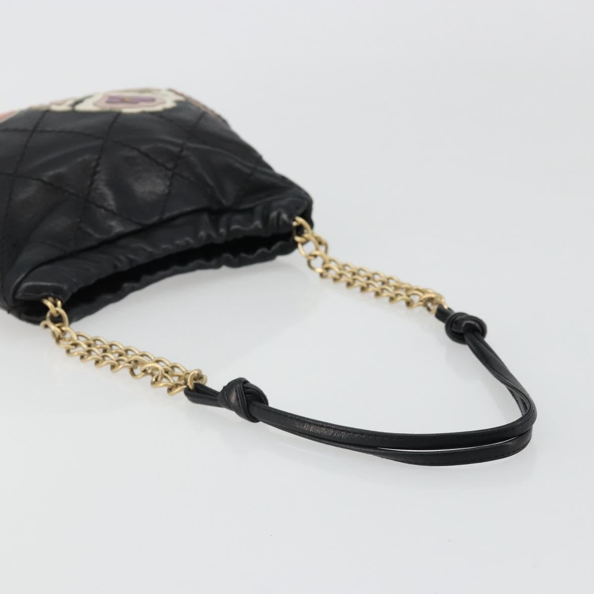 Chanel Chain Tote Leather Black Leather Shoulder Bag Bag (Pre-Owned)