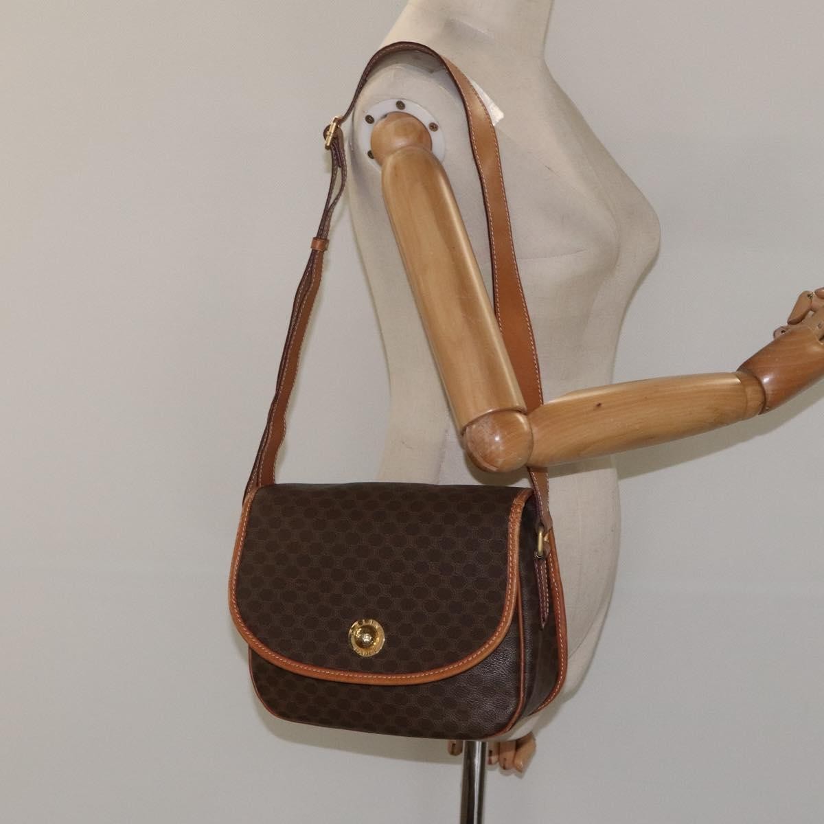Celine Vintage Macadam Circle Logo Shoulder Bag Canvas And Leather Brown Canvas Shoulder Bag Bag (Pre-Owned)