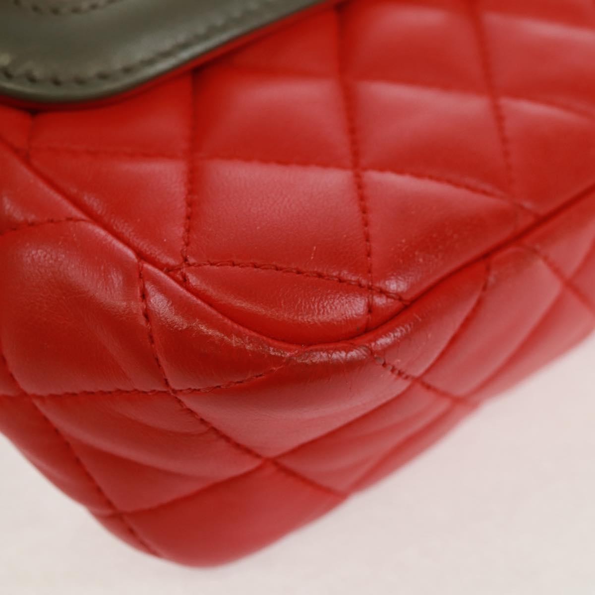 Chanel Two Tone Flap Bag Quilted Lambskin Red Leather Shoulder Bag Bag (Pre-Owned)