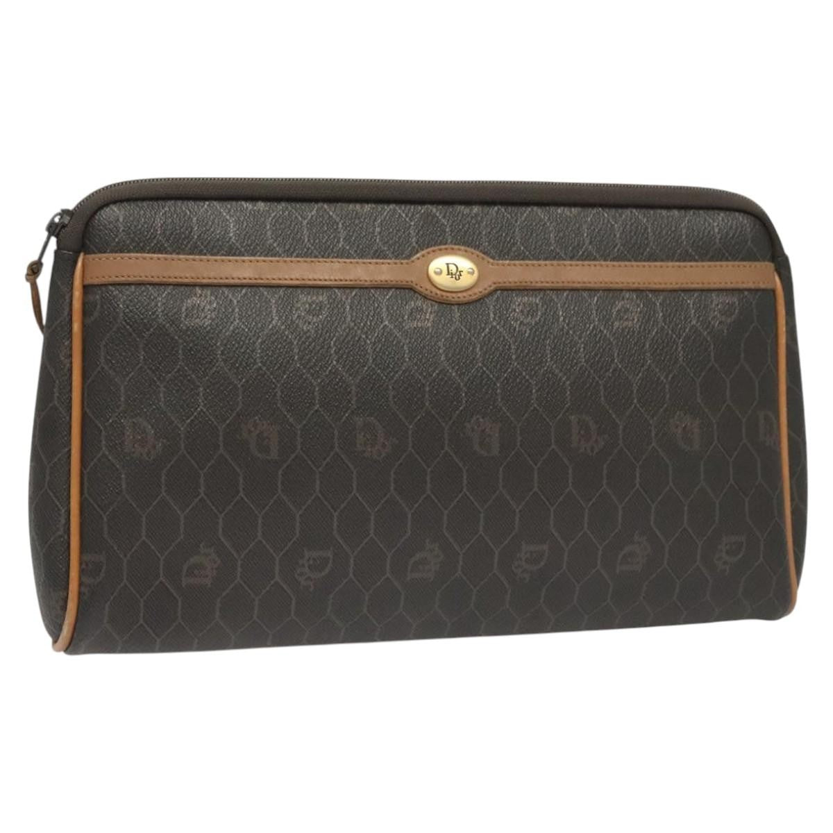 Christian Dior Vintage Honeycomb Zip Pouch Canvas And Leather Black Canvas Clutche & Pouche Bag (Pre-Owned)