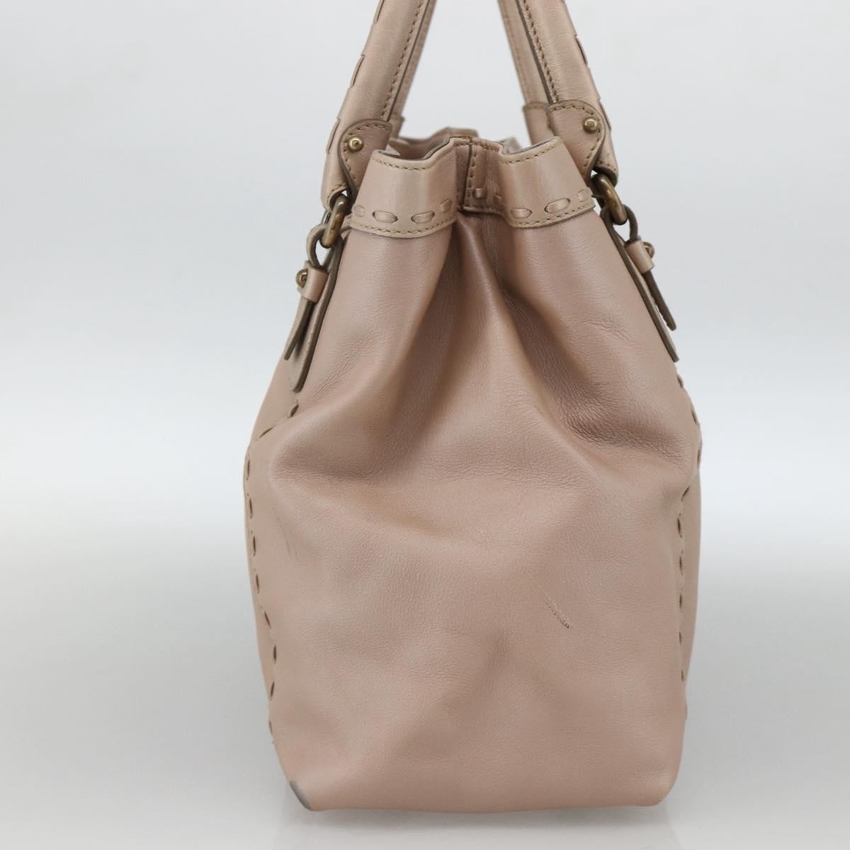 Salvatore Ferragamo Gancini Handbag Leather Beige Leather Handbag (Pre-Owned)