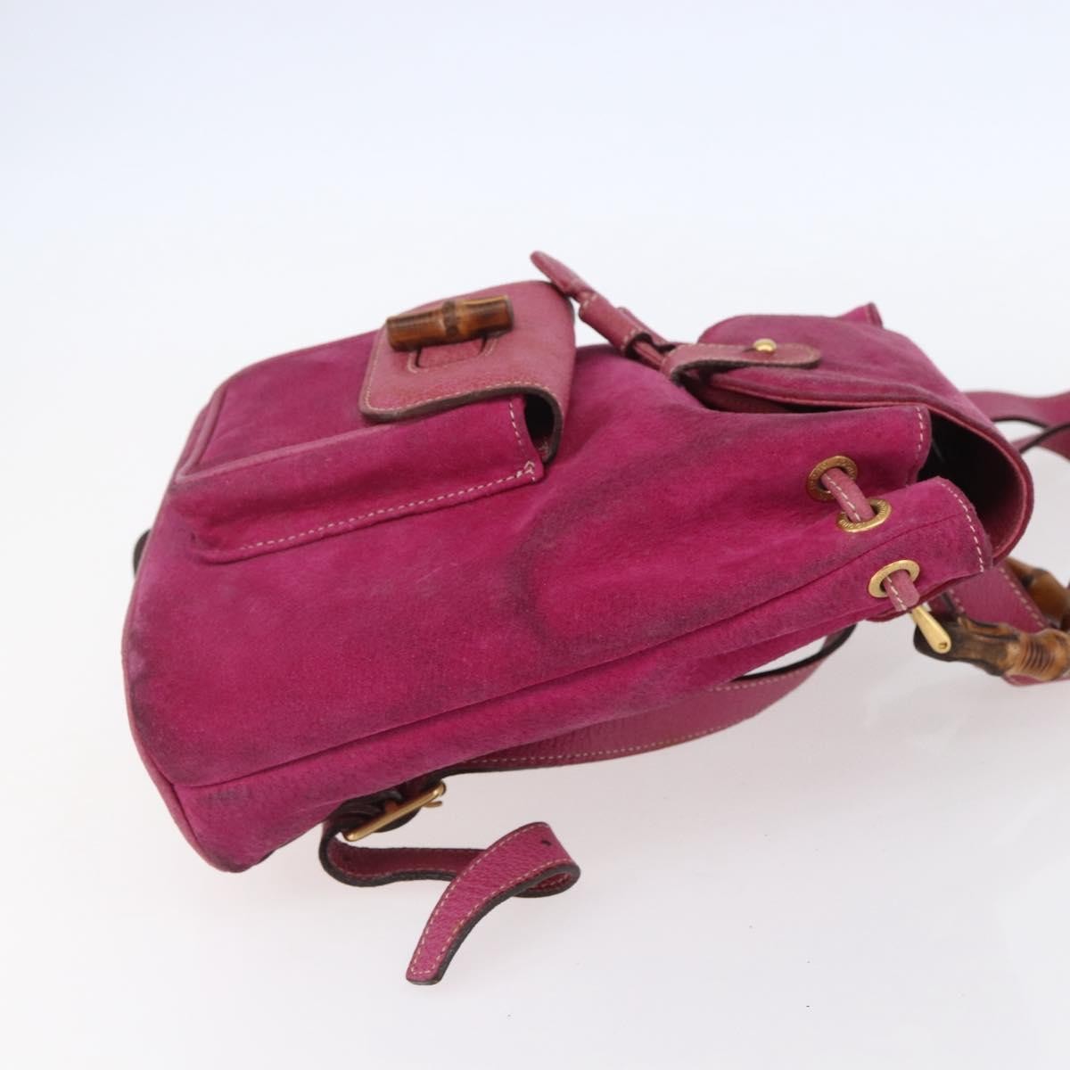 Gucci Vintage Bamboo Backpack Suede Pink Suede Backpack Bag (Pre-Owned)