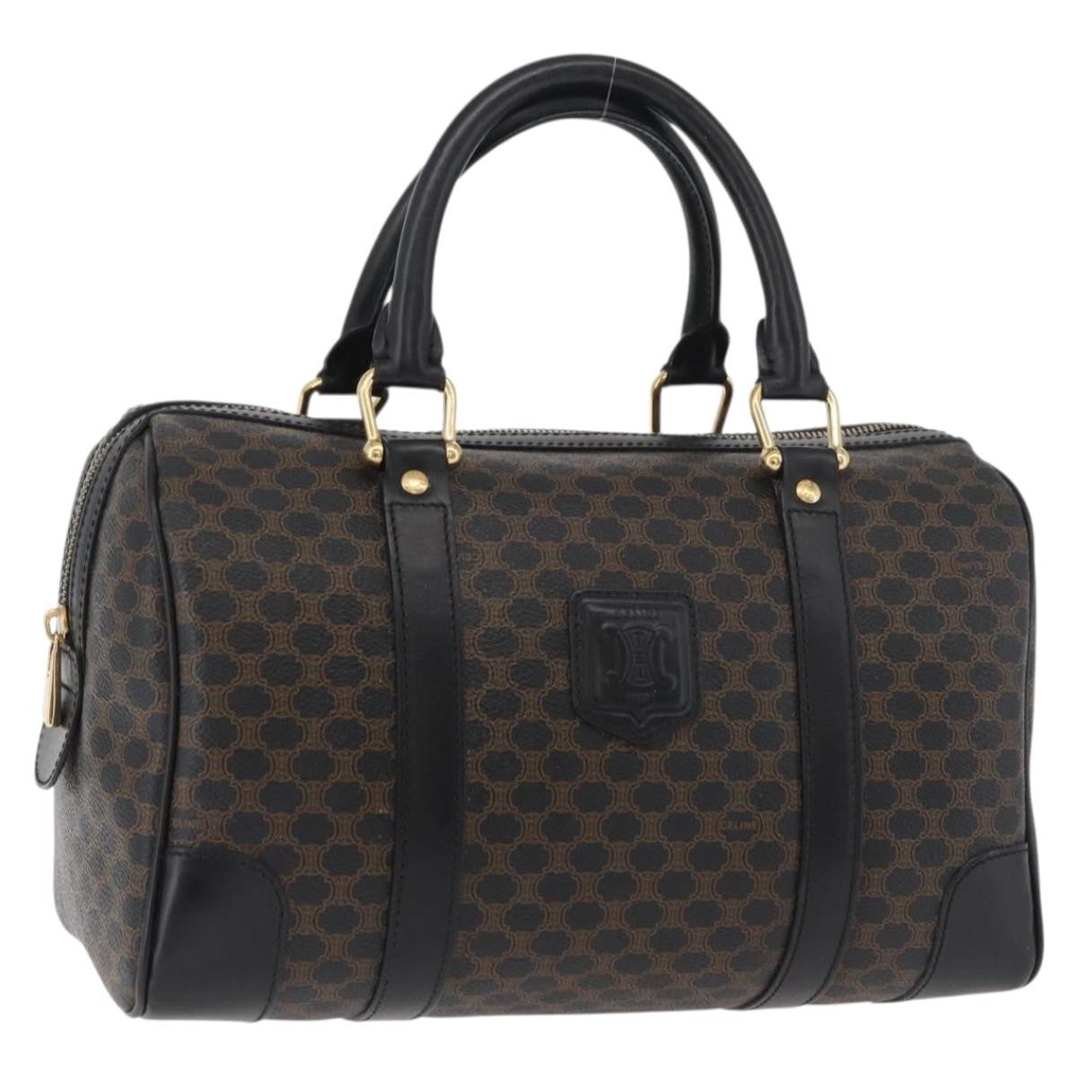 Celine Vintage Duffle Bag Macadam Coated Canvas Black Canvas Handbag (Pre-Owned)