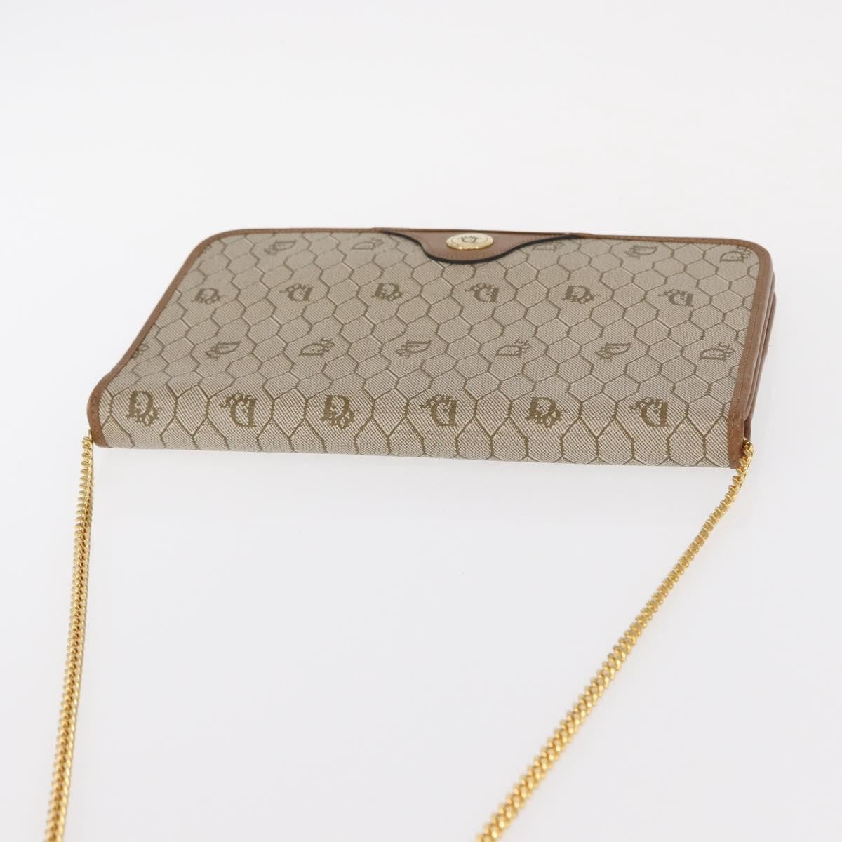 Christian Dior Vintage Honeycomb Chain Canvas Beige Canvas Shoulder Bag Bag (Pre-Owned)