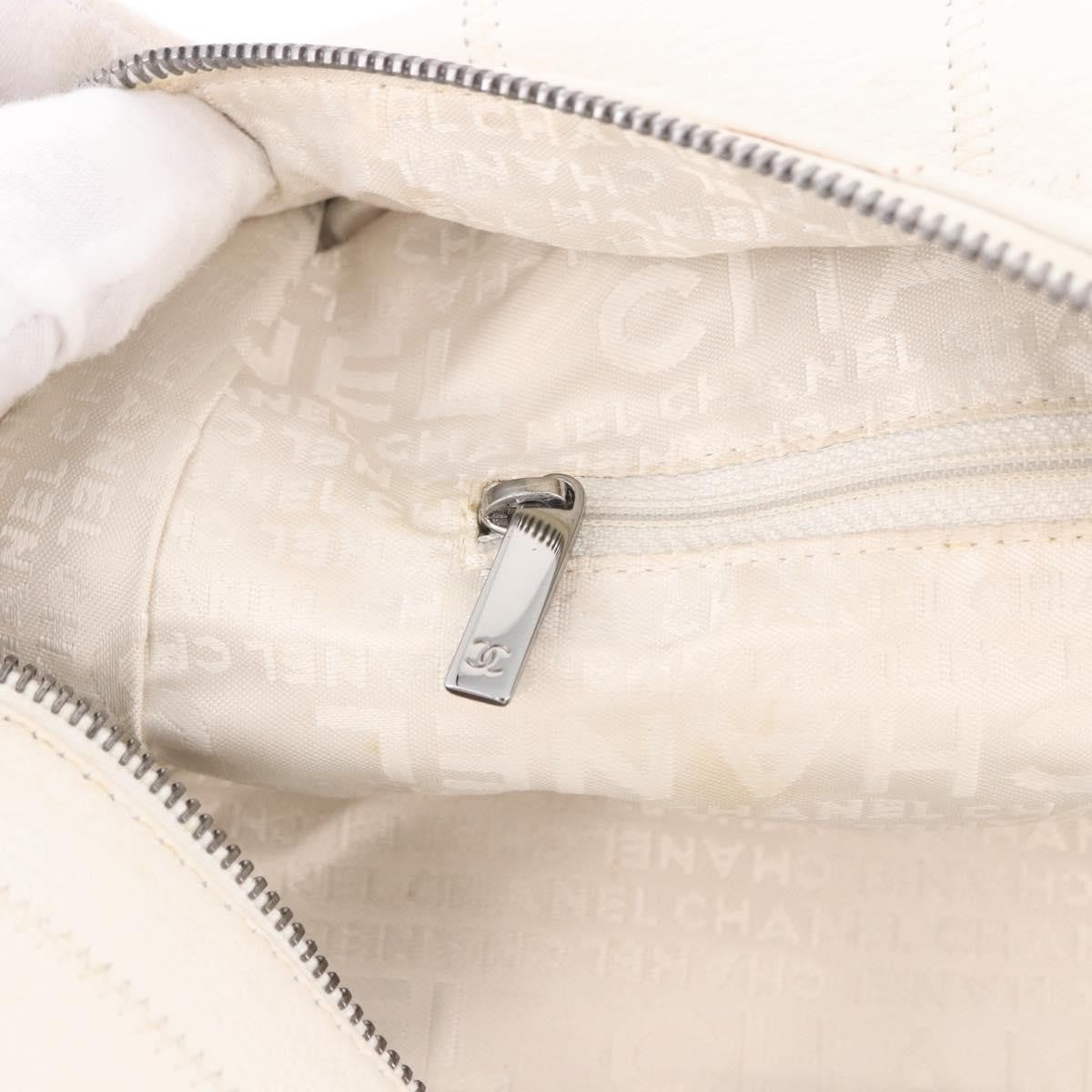 Chanel Square Stitch Bowler Bag Qulted Leather White Leather Handbag (Pre-Owned)