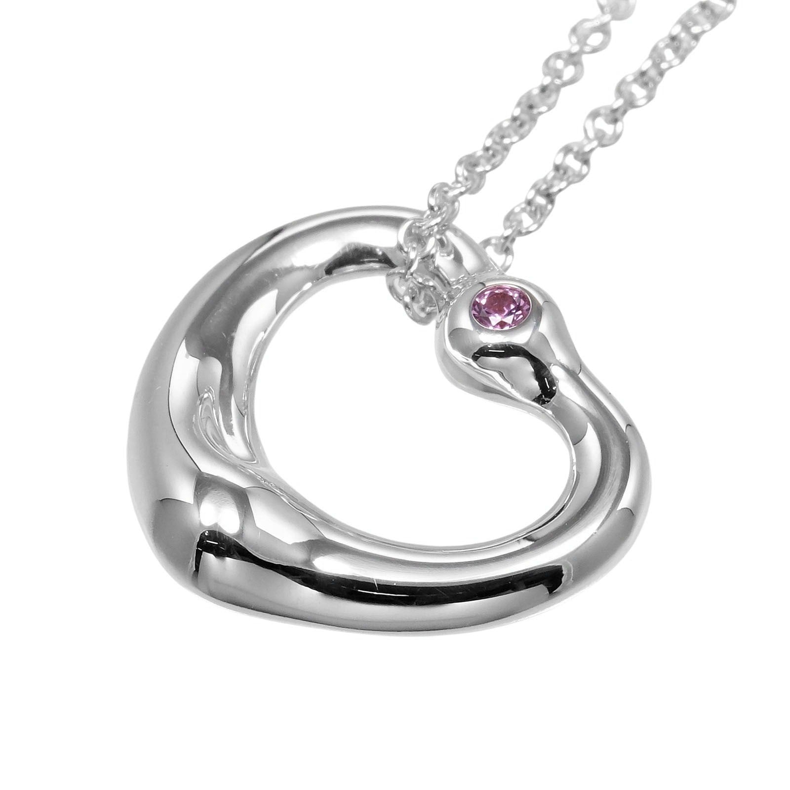 Tiffany & Co. Elsa Peretti Open Heart Pendant Necklace Sterling Silver With Pink Sapphire Silver Silver Necklace Jewelry (Pre-Owned)