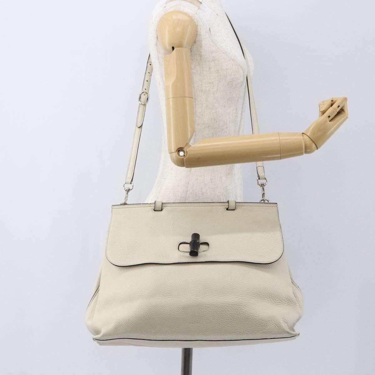 Gucci Bamboo Daily Top Handle Bag Leather White Leather Handbag (Pre-Owned)