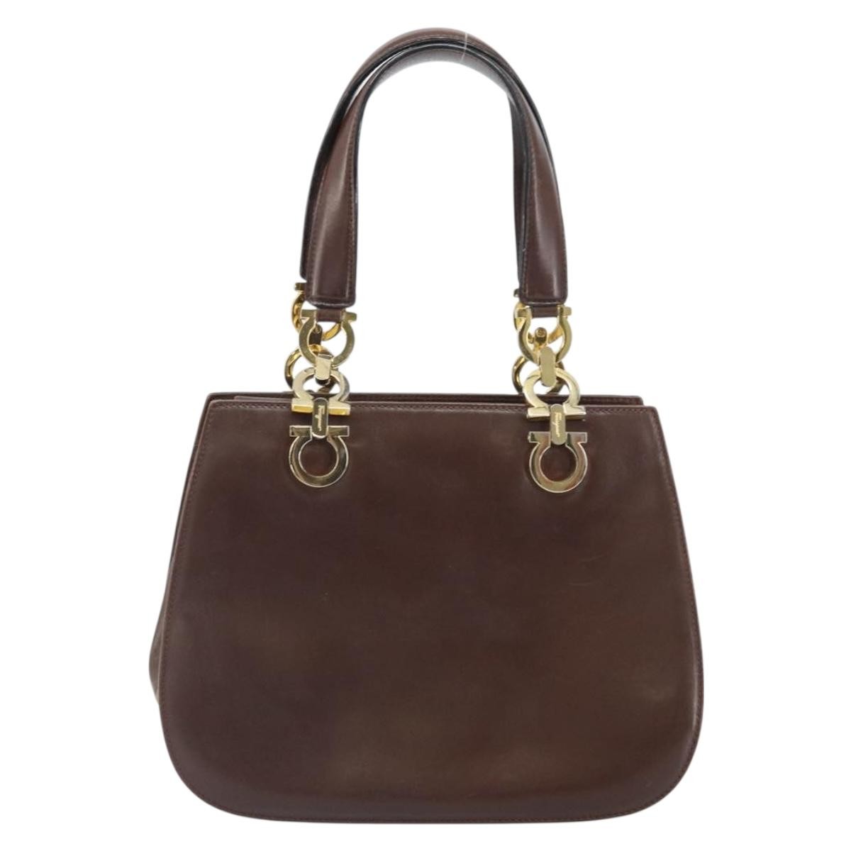 Salvatore Ferragamo Gancini Handbag Leather Brown Leather Handbag (Pre-Owned)