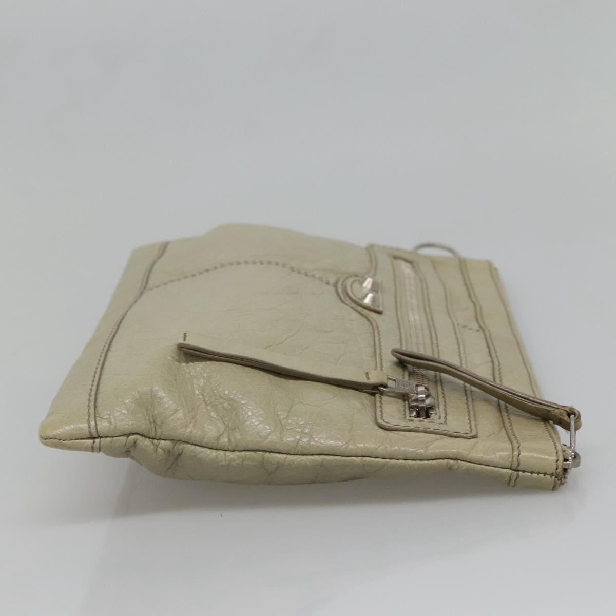 Balenciaga Classic City Clip Pouch Leather Beige Leather Clutche & Pouche Bag (Pre-Owned)