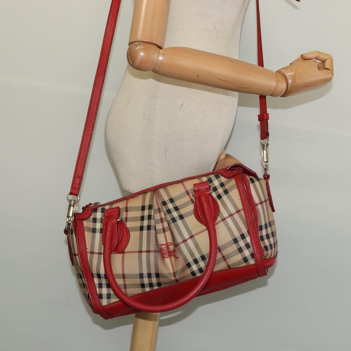 Burberry Pilgrim Satchel Haymarket Coated Canvas Beige Canvas Handbag (Pre-Owned)