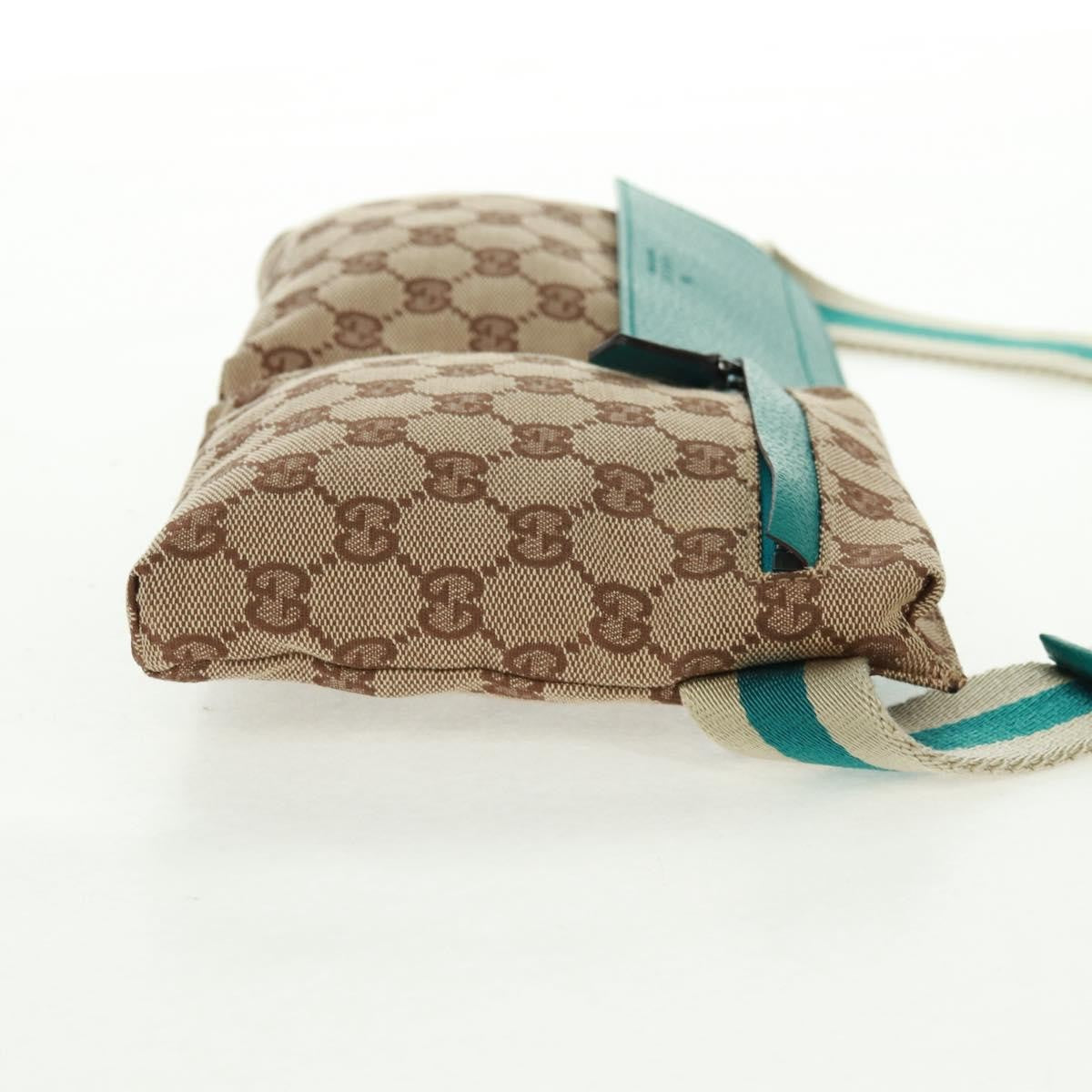 Gucci Vintage Double Belt Bag Gg Canvas With Leather Beige Canvas Shoulder Bag Bag (Pre-Owned)