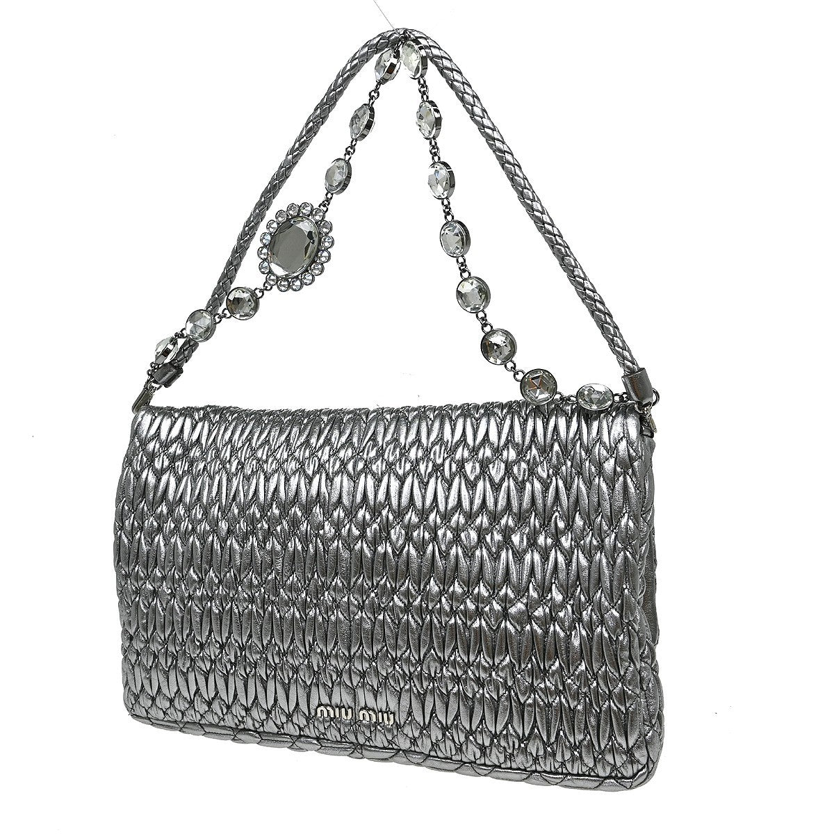 Miu Miu Nappa Matelassè Leather Silver Leather Handbag (Pre-Owned)