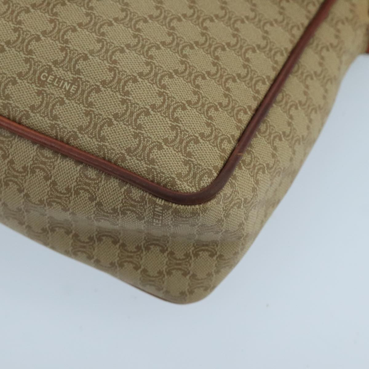 Celine Vintage Macadam Circle Logo Shoulder Bag Canvas And Leather Beige Canvas Shoulder Bag Bag (Pre-Owned)