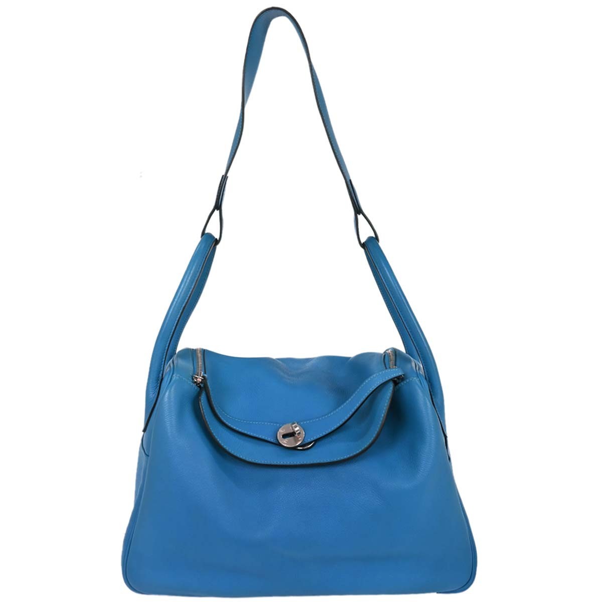 Hermes Lindy Bag Evercolor Blue Leather Shoulder Bag Bag (Pre-Owned)
