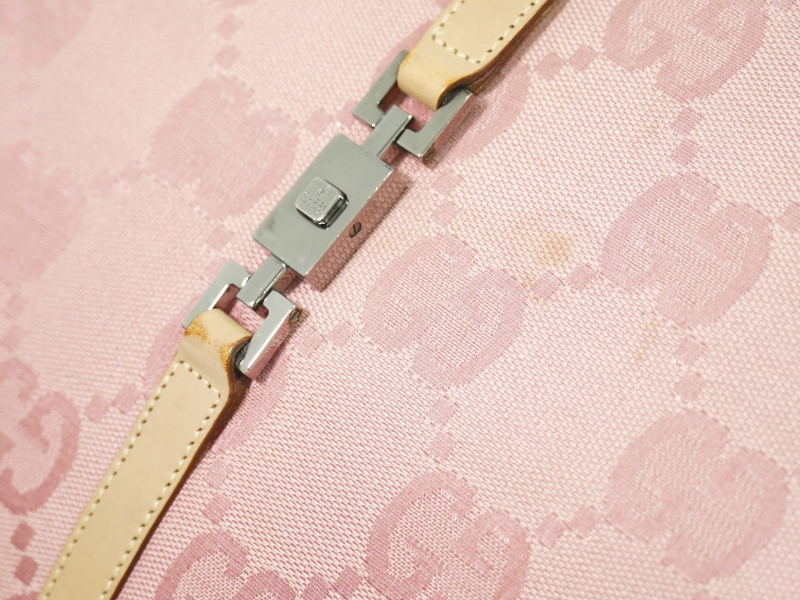 Gucci Jackie 1961 Tote Gg Denim And Leather Pink Canvas Handbag (Pre-Owned)