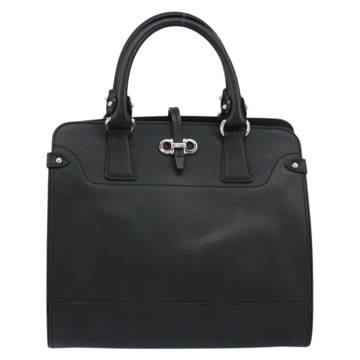 Salvatore Ferragamo Gancini Handbag Leather Black Leather Handbag (Pre-Owned)