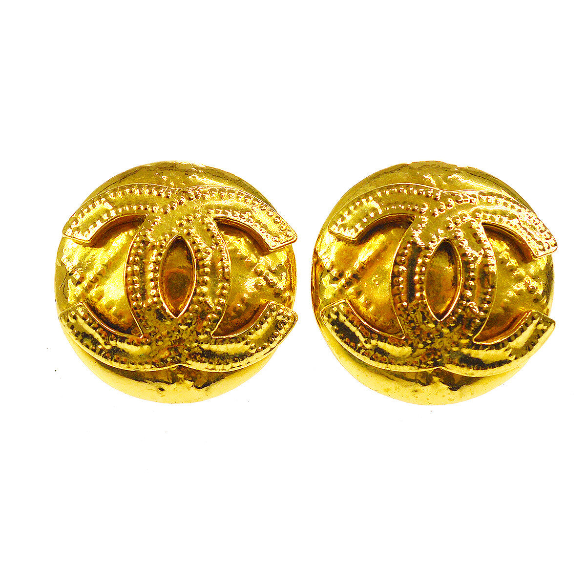 Chanel Cc Button Clip-On Earrings Metal Gold Gold_Plated Earrings Jewelry (Pre-Owned)
