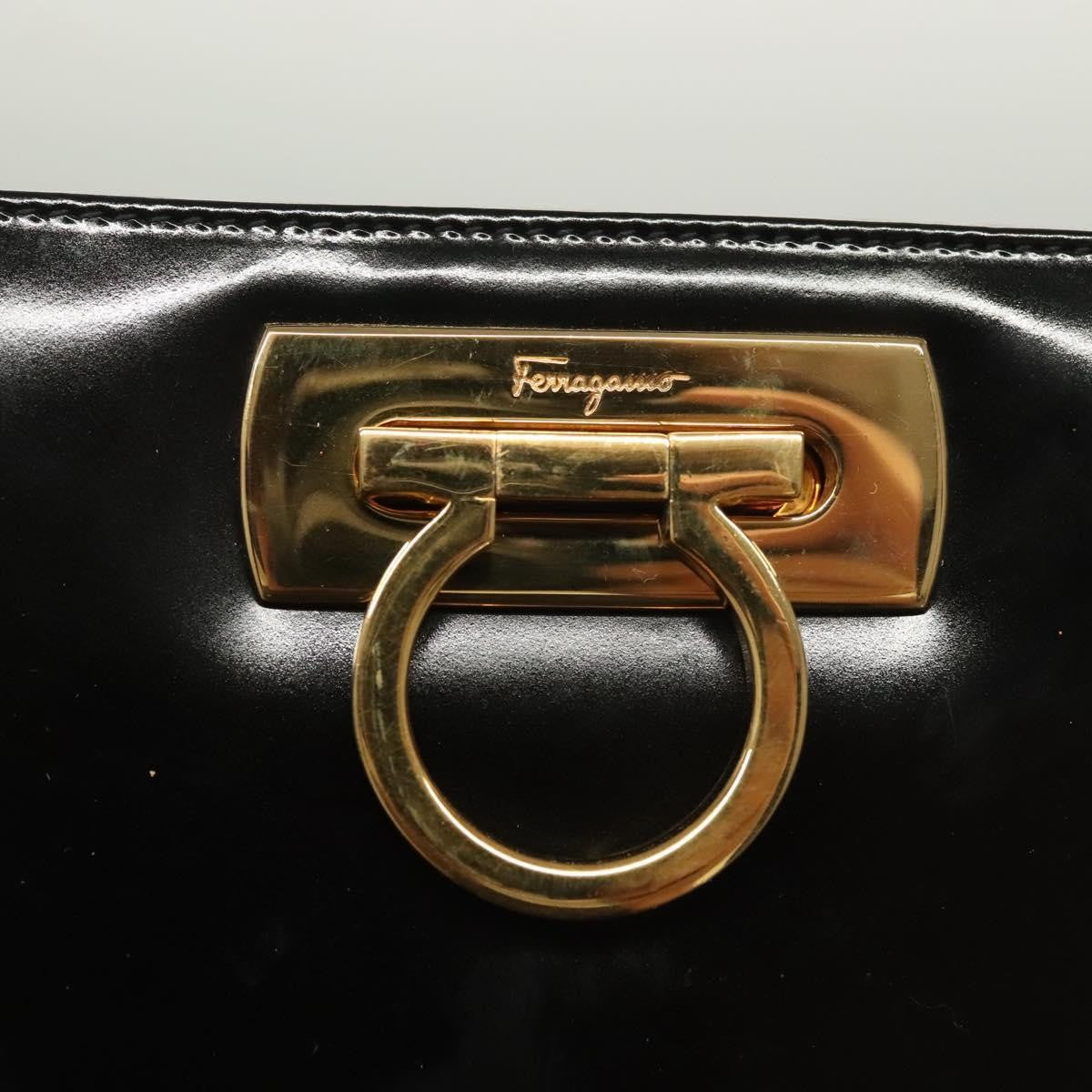 Salvatore Ferragamo Vintage Gancini Chain Shoulder Bag Patent Leather Black Patent_Leather Shoulder Bag Bag (Pre-Owned)