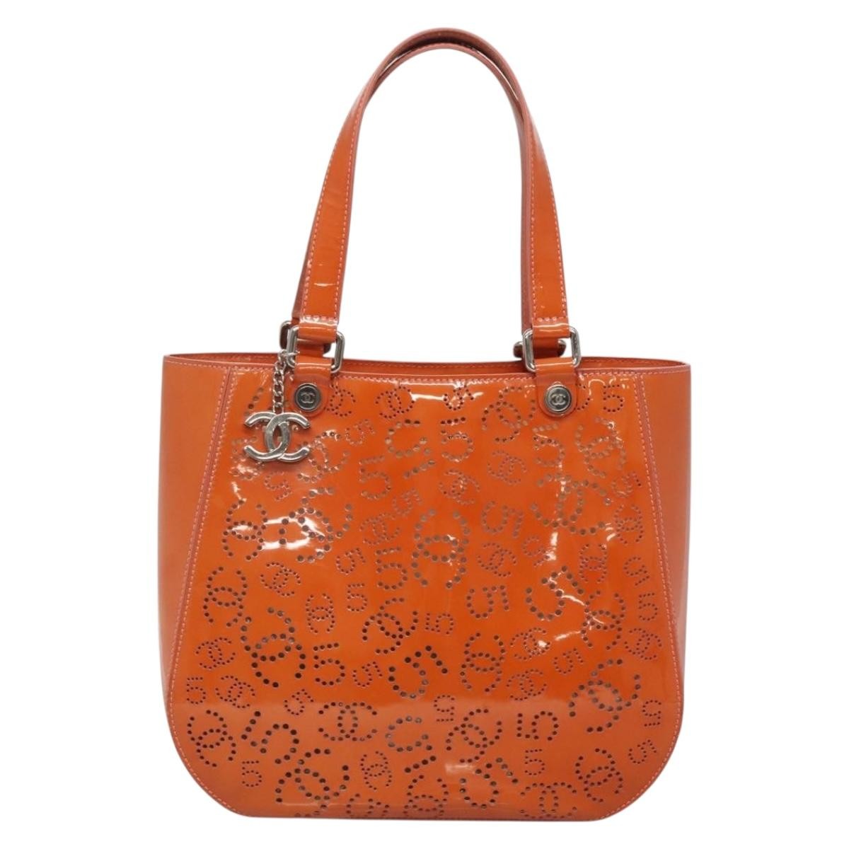 Chanel Cc No.5 Shopping Tote Perforated Patent Orange Patent_Leather Tote Bag Bag (Pre-Owned)