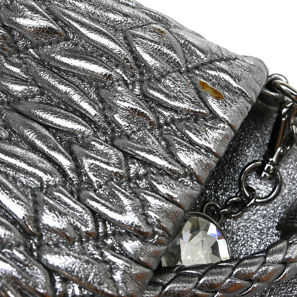 Miu Miu Nappa Matelassè Leather Silver Leather Handbag (Pre-Owned)