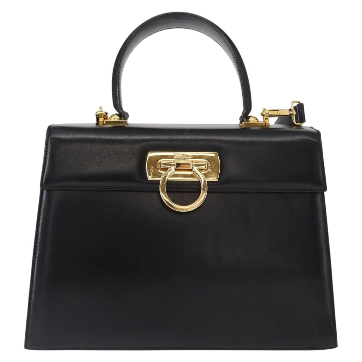 Salvatore Ferragamo Convertible Top Handle Bag Leather Black Leather Handbag (Pre-Owned)