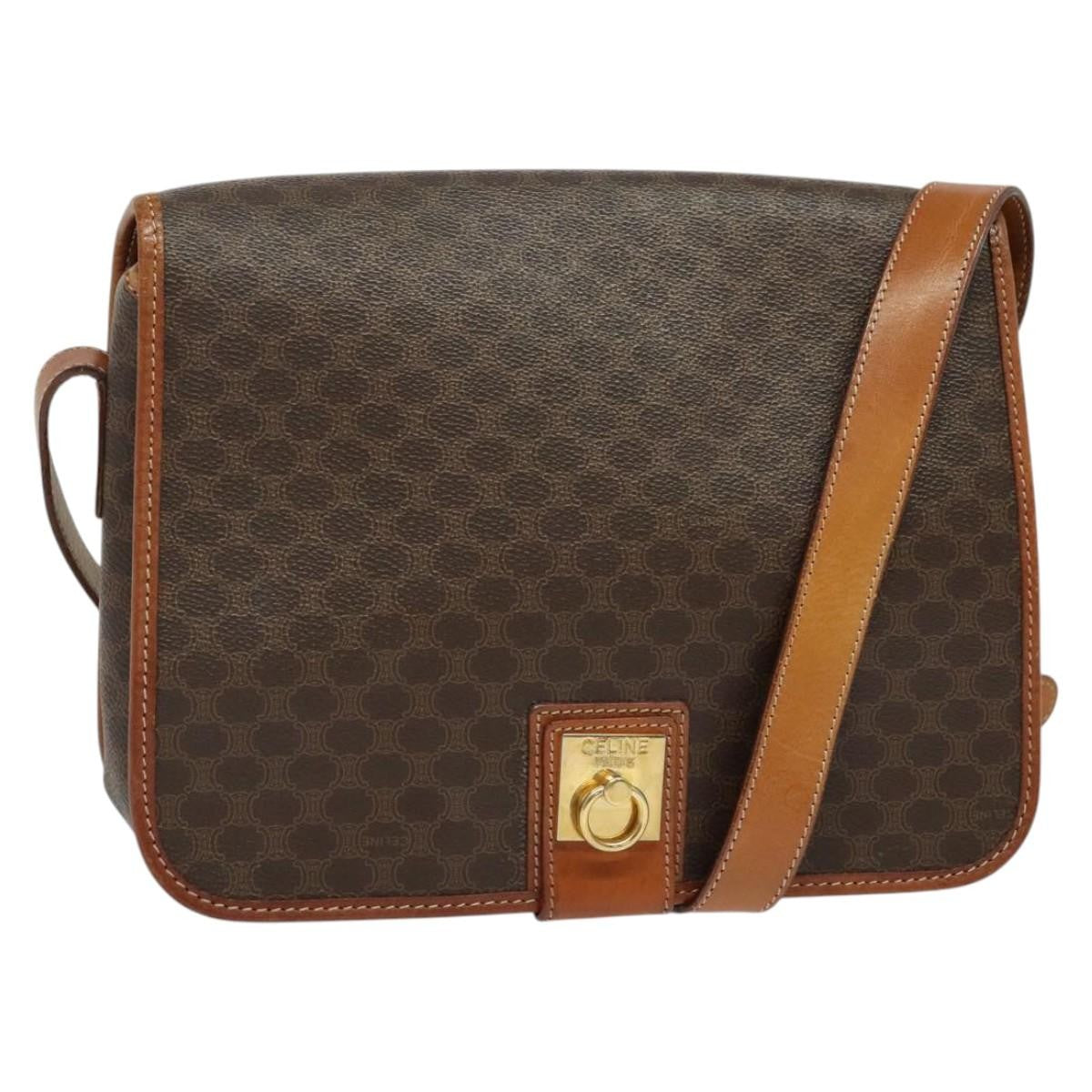 Celine Macadam Shoulder Bag Pvc Leather Brown Canvas Bag (Pre-Owned)