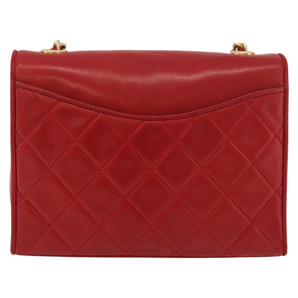 Chanel Vintage Cc Chain Full Flap Bag Quilted Leather Red Leather Shoulder Bag Bag (Pre-Owned)