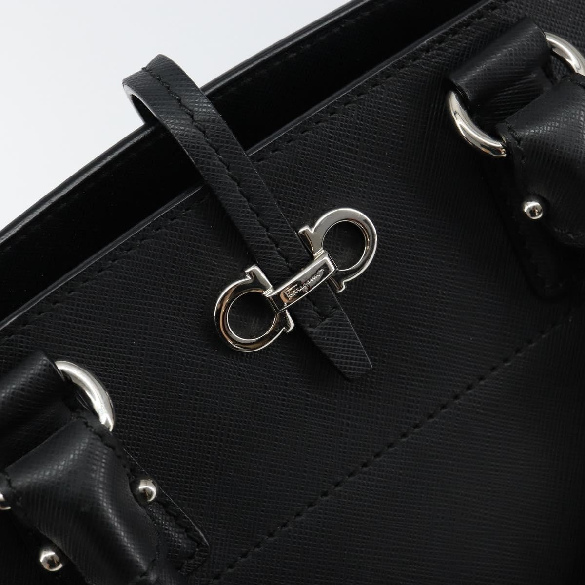 Salvatore Ferragamo Gancini Handbag Leather Black Leather Handbag (Pre-Owned)