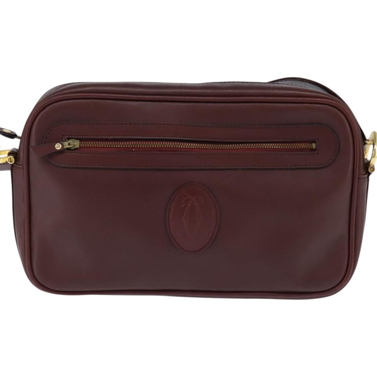 Cartier Must De Cartier Shoulder Bag Leather Burgundy Leather Shoulder Bag Bag (Pre-Owned)
