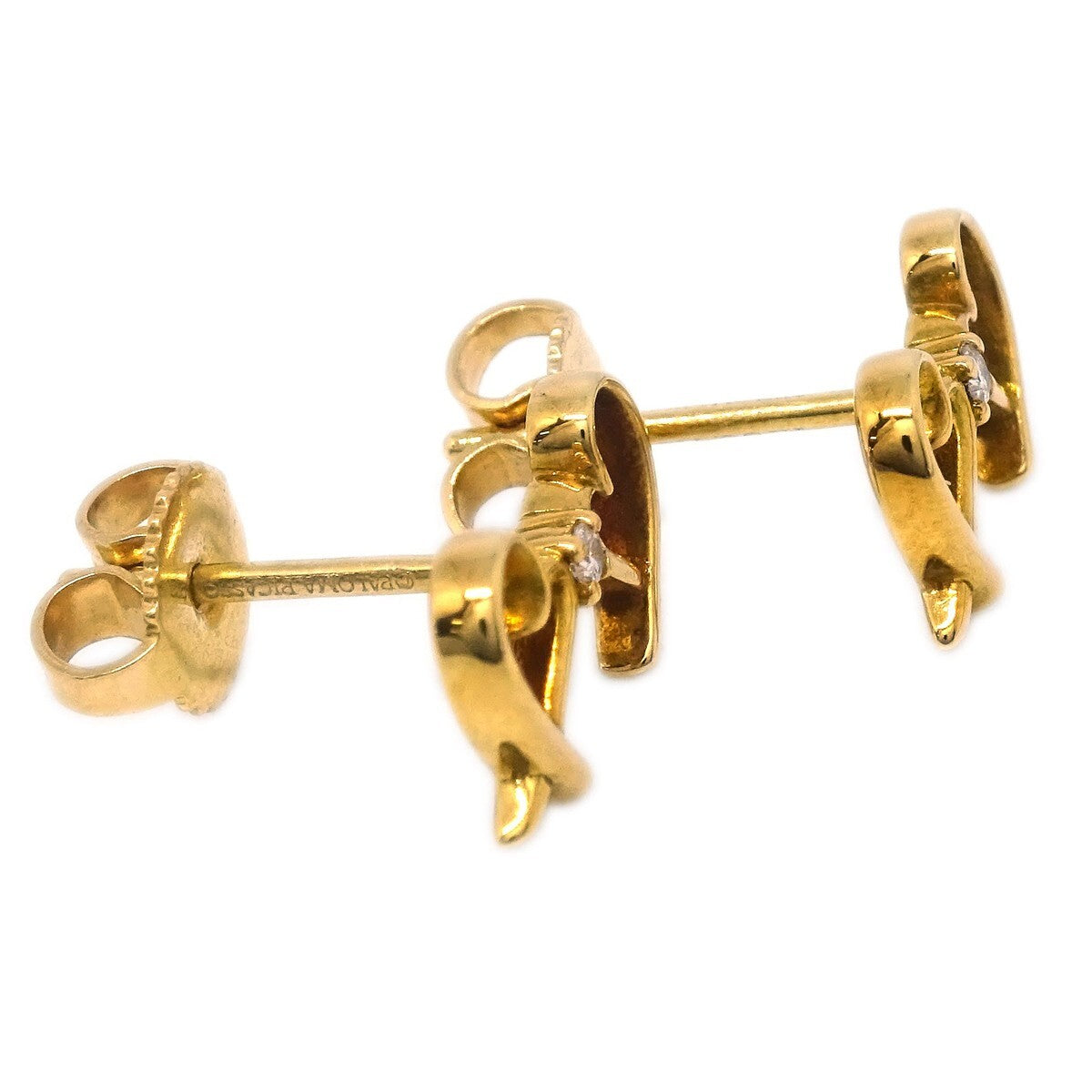 Tiffany & Co. Paloma Picasso Double Loving Heart Earrings 18K Yellow Gold With Diamonds Gold Yellow_Gold Earrings Jewelry (Pre-Owned)
