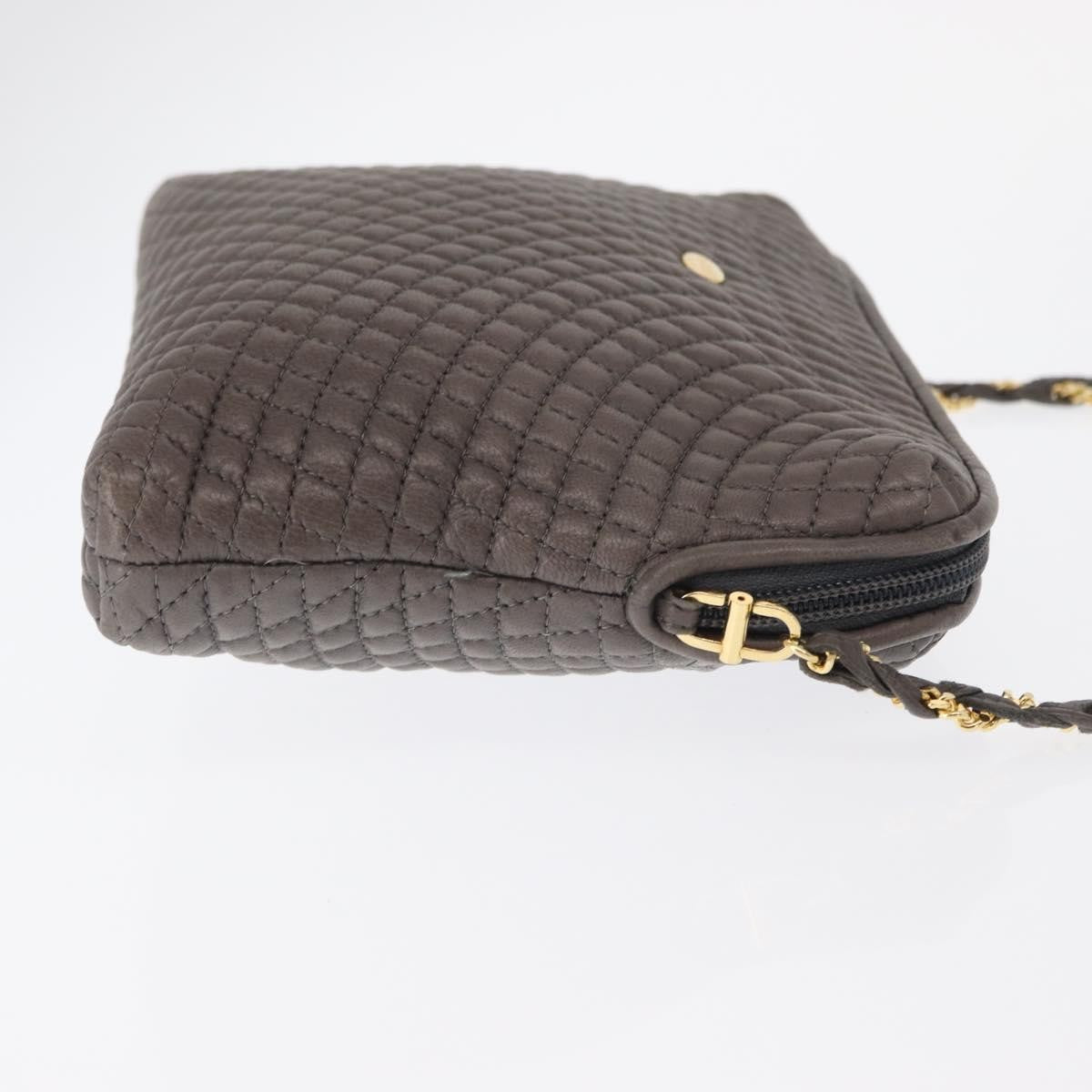 Bally Vintage Chain Shoulder Bag Quilted Leather Gray Leather Shoulder Bag Bag (Pre-Owned)