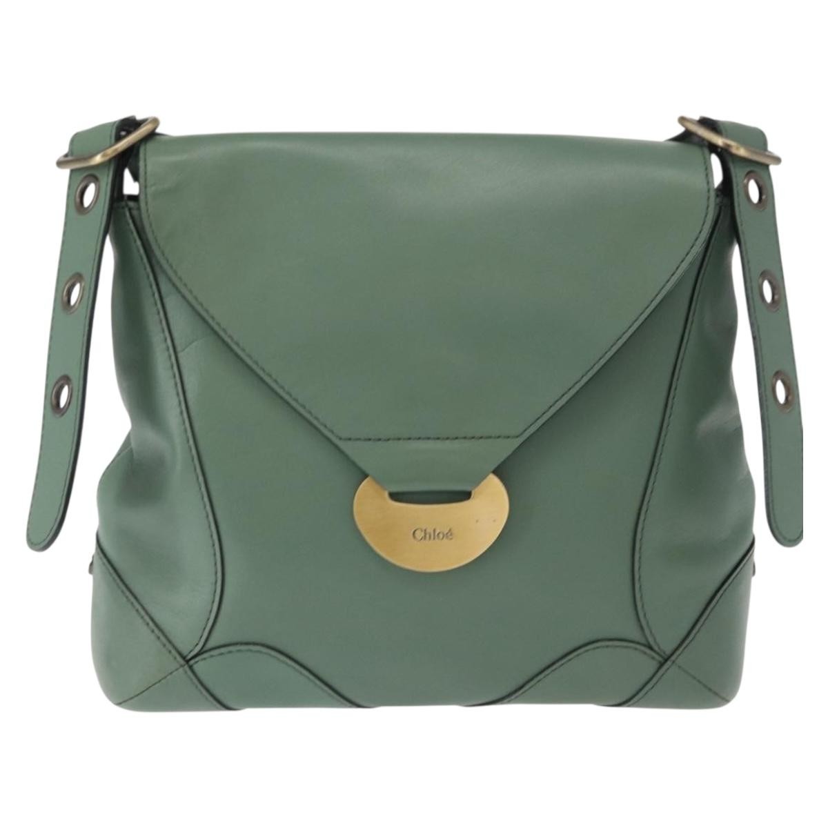 Chloe Vintage Flap Shoulder Bag Leather Green Leather Shoulder Bag Bag (Pre-Owned)
