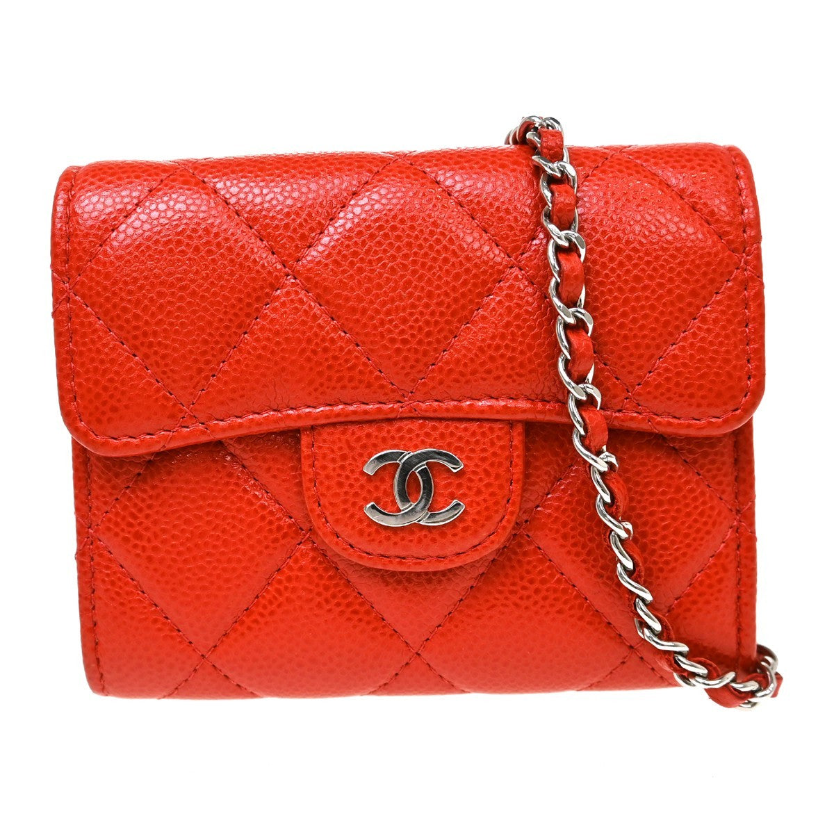 Chanel Vintage Cc Mini Chain Shoulder Bag Leather Red Calfskin Crossbody Bag Bag (Pre-Owned)