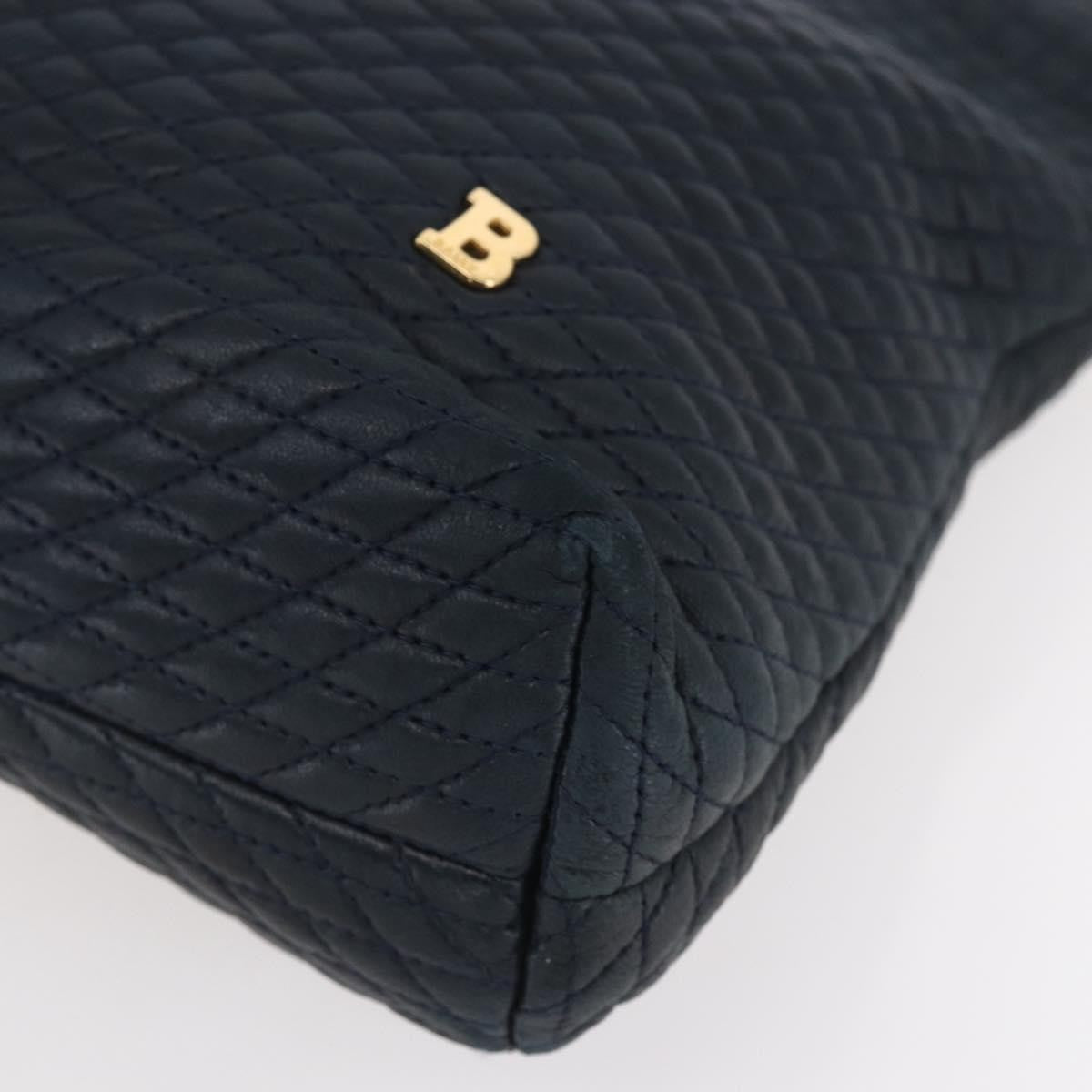 Bally Vintage Chain Shoulder Bag Quilted Leather Navy Leather Shoulder Bag Bag (Pre-Owned)