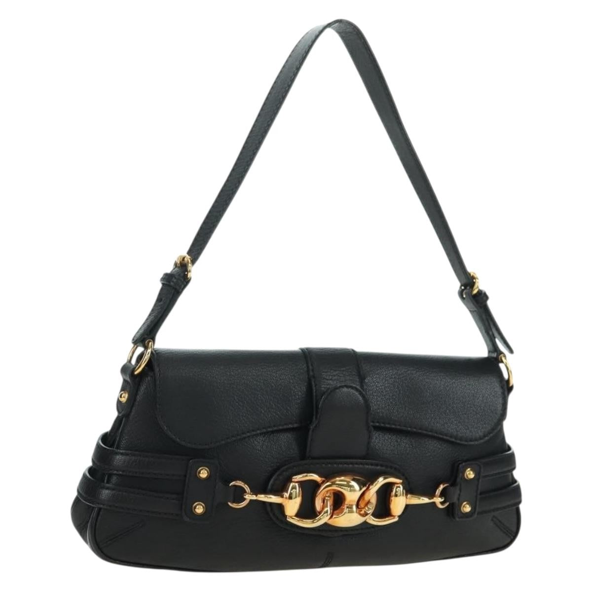 Gucci Horsebit Shoulder Bag Gg Canvas And Leather Black Leather Shoulder Bag Bag (Pre-Owned)