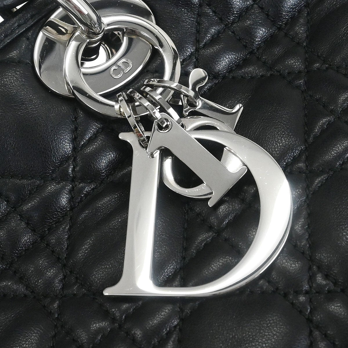 Christian Dior Vintage Lady Dior Bag Cannage Quilt Lambskin Black Leather Handbag (Pre-Owned)