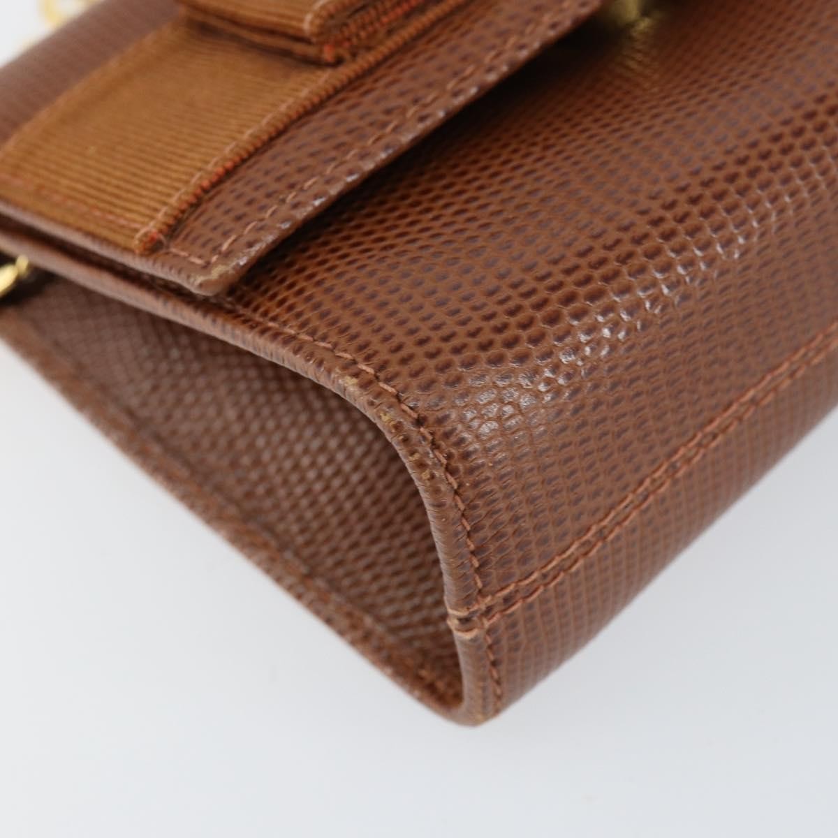 Salvatore Ferragamo Vala Shoulder Bag Embossed Leather Brown Leather Shoulder Bag Bag (Pre-Owned)