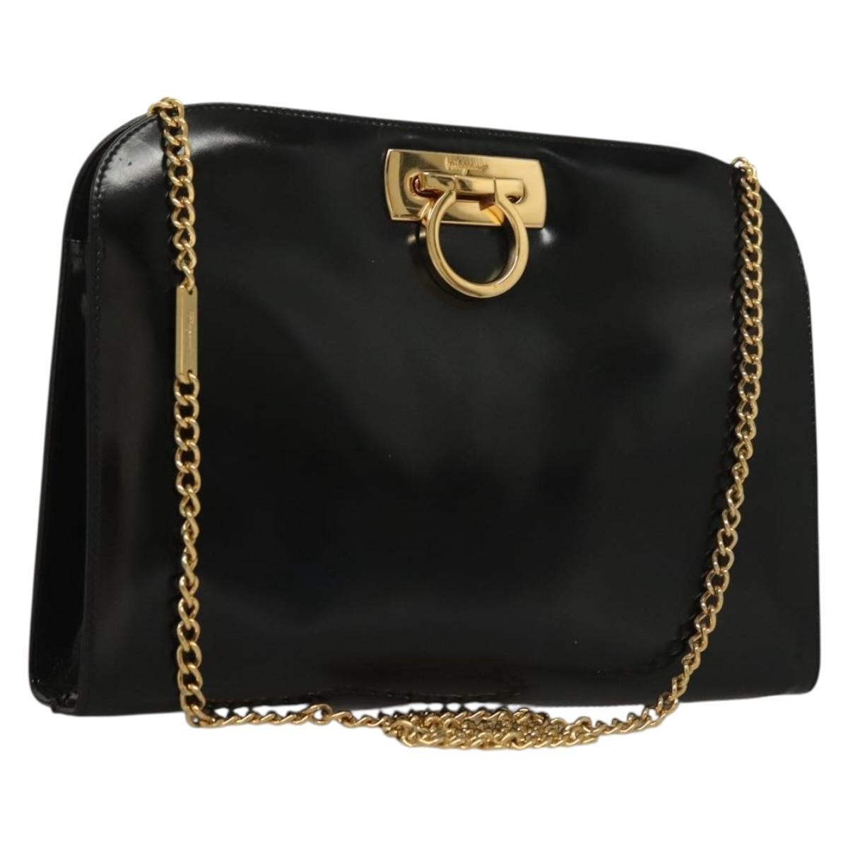 Salvatore Ferragamo Vintage Gancini Chain Shoulder Bag Patent Leather Black Patent_Leather Shoulder Bag Bag (Pre-Owned)