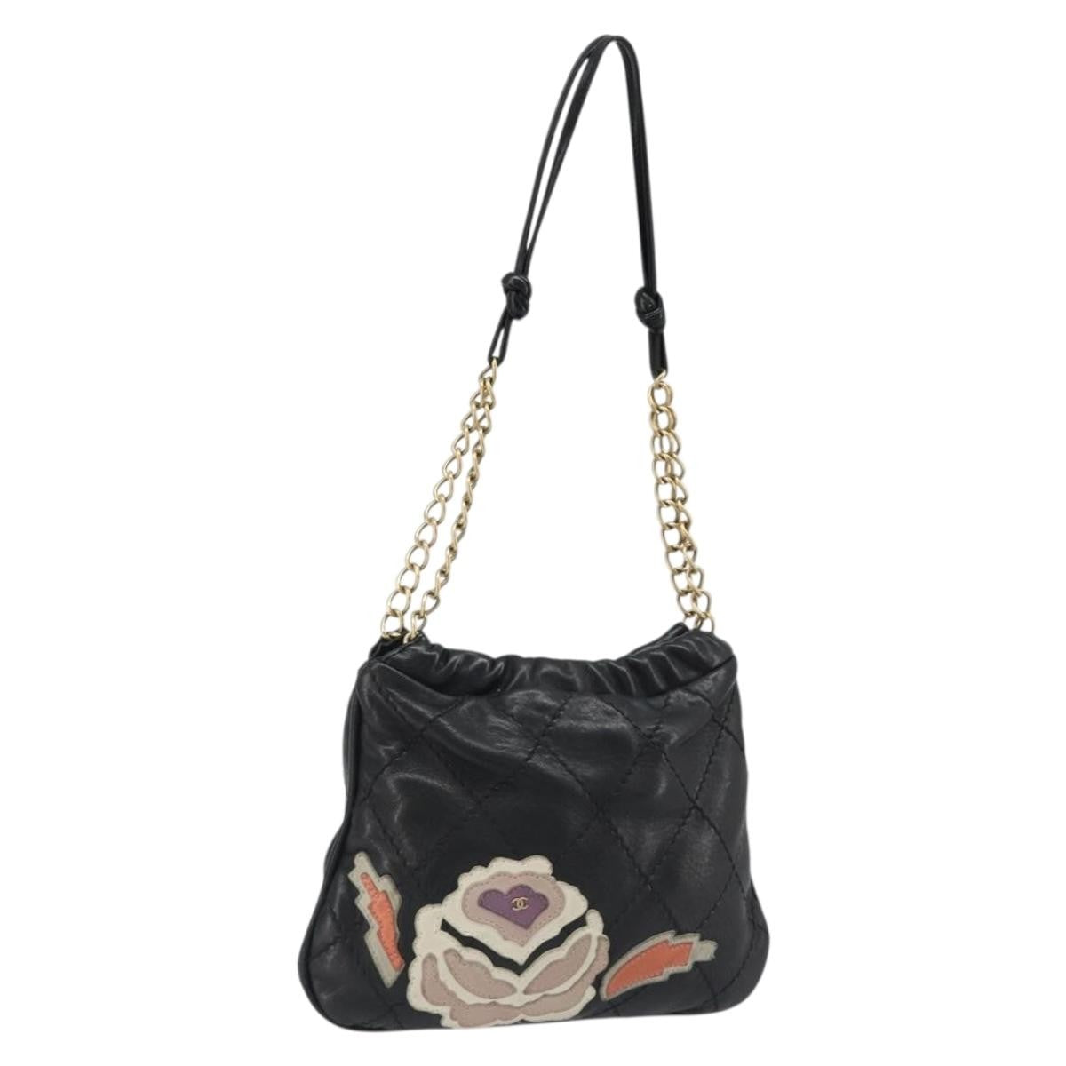 Chanel Chain Tote Leather Black Leather Shoulder Bag Bag (Pre-Owned)