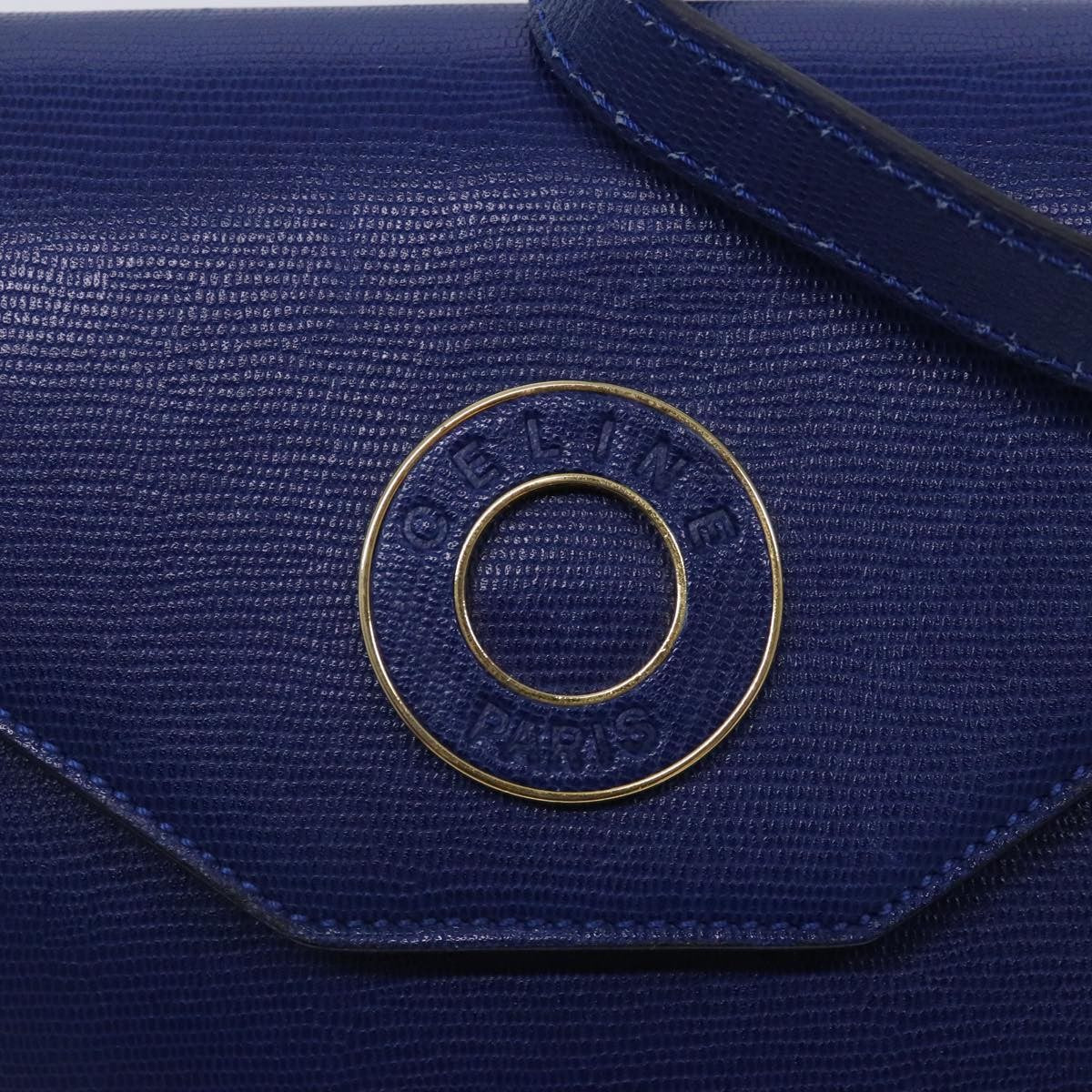 Celine Vintage Circle Logo Crossbody Bag Leather Blue Leather Shoulder Bag Bag (Pre-Owned)